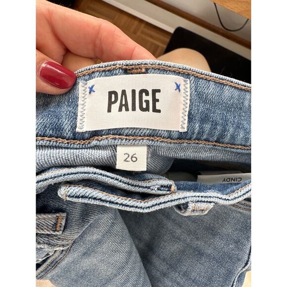 PAIGE  Women's Cindy Mel Jeans W/ Raw Destroyed Hem Denim, Size 26, Like New - Picture 3 of 9